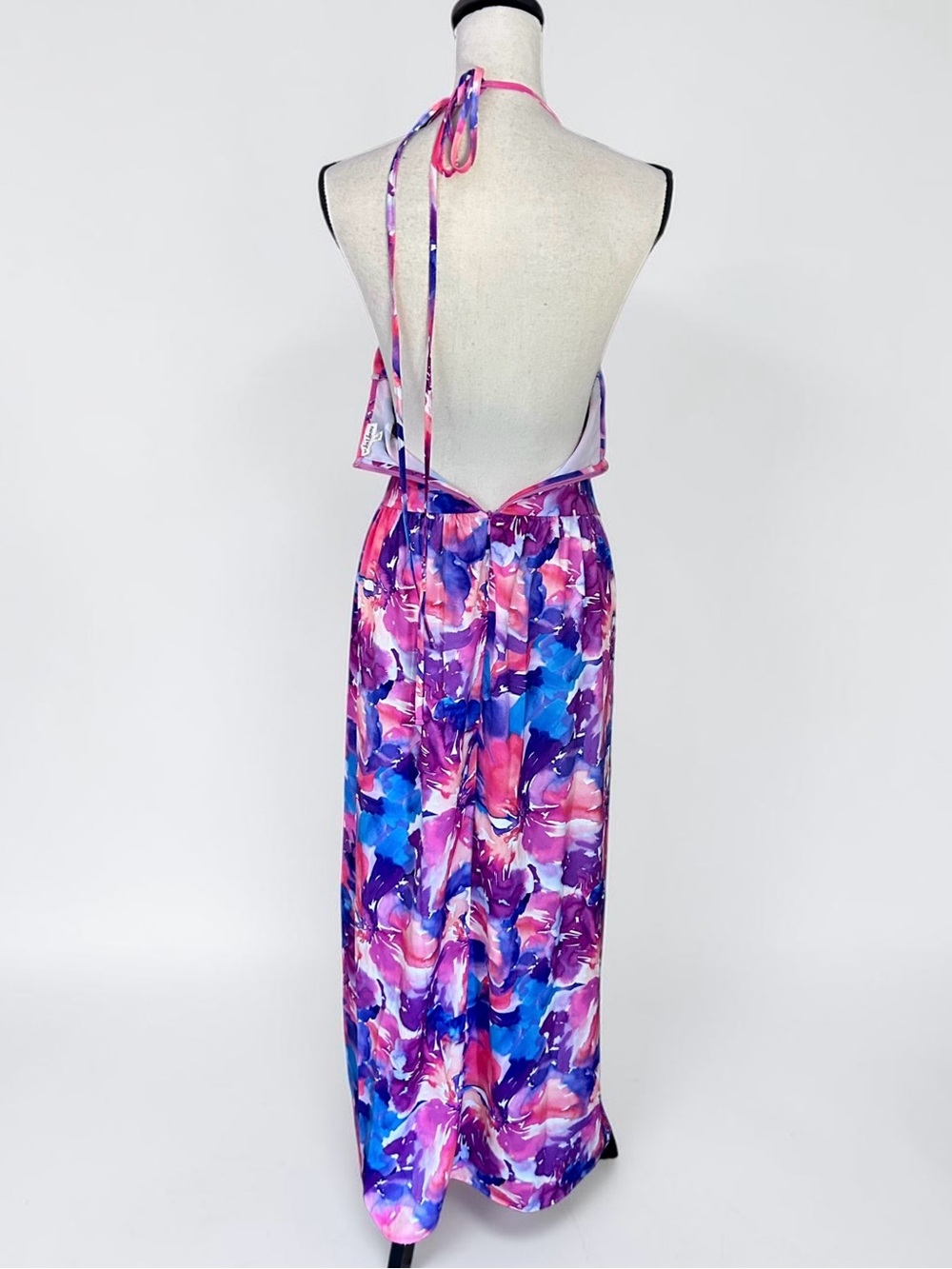 For Love & Lemons Natasha Floral Satin Maxi Dress XS Cutout Vacation Resort - Picture 4 of 13